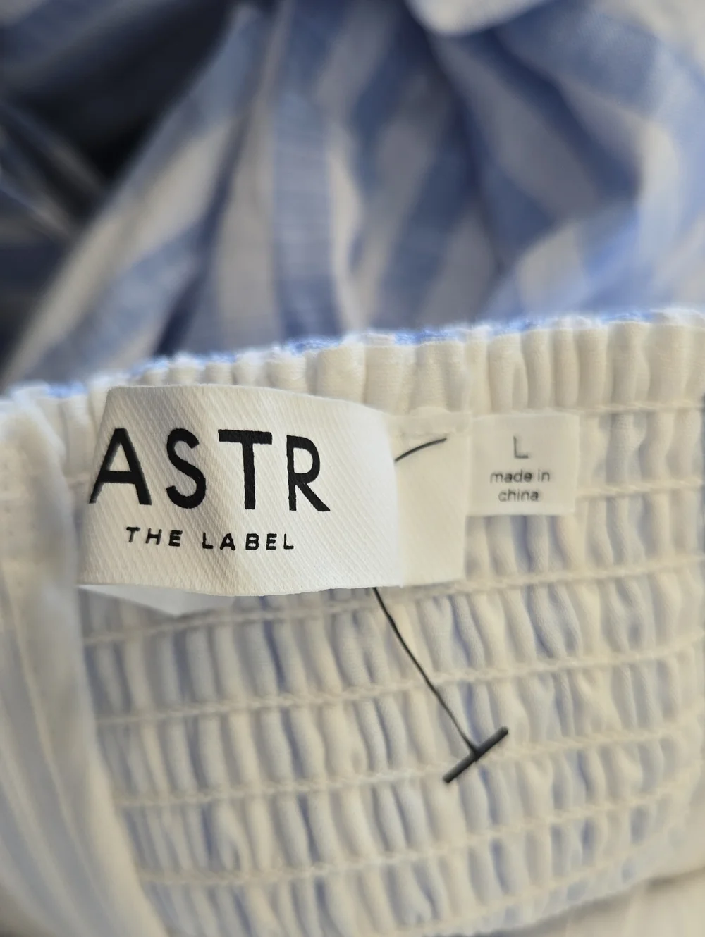 ASTR The Label Isabela Striped Sweetheart Midi Dress Blue Cream Woven Sz L NWOT